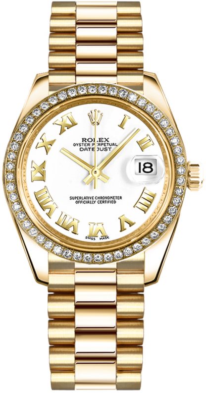 replique Montre Femme Rolex Datejust 31 Blanc Chiffre Romain Or 178288