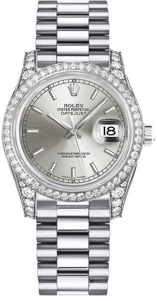 replique Montre Femme Rolex Datejust 31 Cadran Argenté Or Blanc 178159