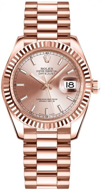 replique Montre Femme Rolex Datejust 31 Everose Gold President Bracelet 178275