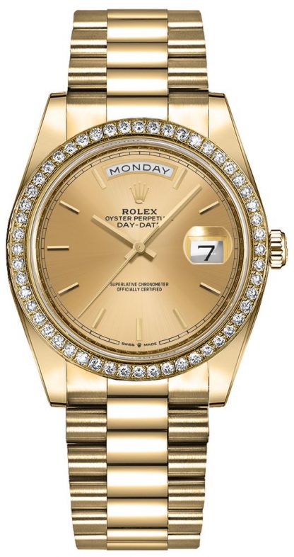 replique Montre Femme Rolex Day-Date 36 Champagne Index Dial 128348RBR