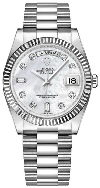 replique Montre Femme Rolex Day-Date 36 Or Blanc Nacre 128239