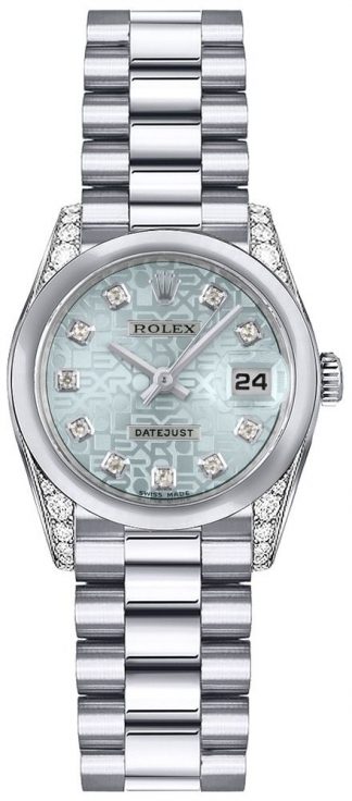 replique Montre Femme Rolex Lady-Datejust 26 Ice Blue Dial Diamond 179296