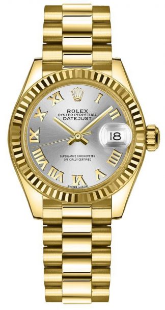 replique Montre Femme Rolex Lady-Datejust 28 Cadran Argenté Lunette Cannelée 279178