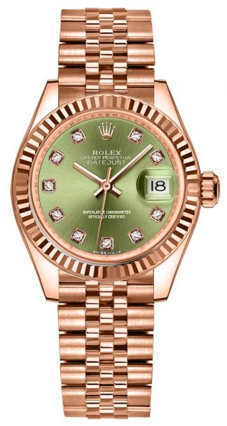 replique Montre Femme Rolex Lady-Datejust 28 Cadran Vert Lunette Cannelée 279175