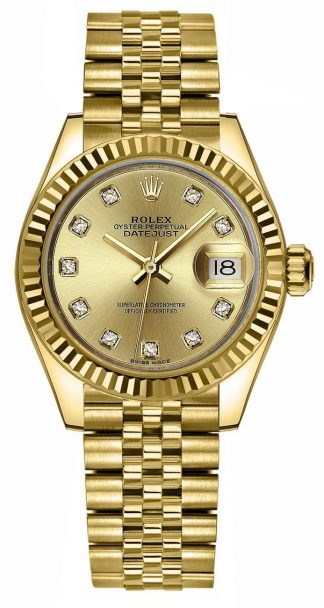 replique Montre Femme Rolex Lady-Datejust 28 Champagne Diamond Dial 279178