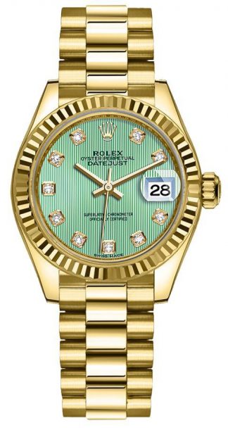 replique Montre Femme Rolex Lady-Datejust 28 Mint Green Diamond Dial 279178