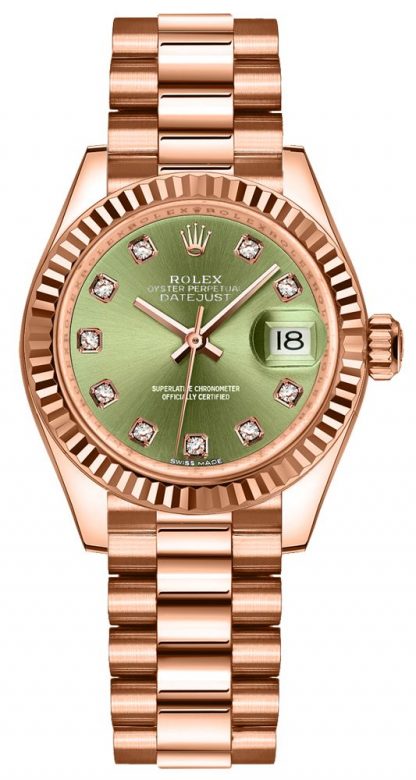 replique Montre Femme Rolex Lady-Datejust 28 Olive Green Diamonds 279175