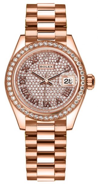 replique Montre Femme Rolex Lady-Datejust 28 Pavé Everose Gold President 279135RBR