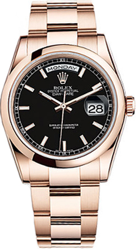 replique Montre Homme Rolex Day-Date 36 Cadran Noir Or Rose 118205