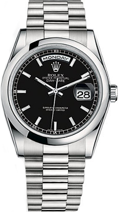 replique Montre Homme Rolex Day-Date 36 Cadran Noir Platine 118206