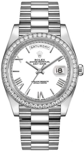 replique Montre Homme Rolex Day-Date 40 Cadran Blanc Diamants 228349RBR