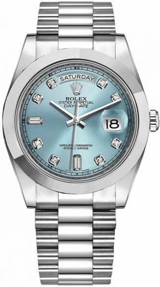 replique Montre Homme Rolex Day-Date 41 Ice Blue Diamond Dial Platinum 218206