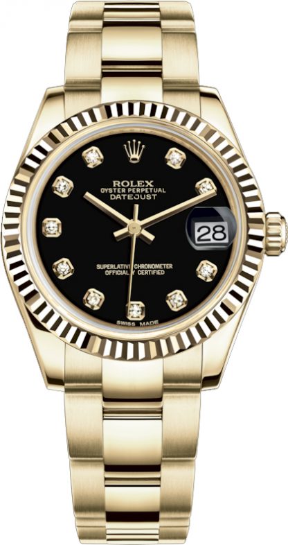 replique Montre Rolex Datejust 31 Black Diamond en or massif 178278