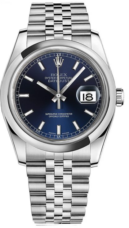 replique Montre Rolex Datejust 36 avec lunette bombée et cadran bleu 116200