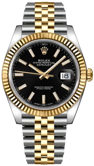 replique Montre Rolex Datejust 41 cadran noir pour homme en or et acier 126333