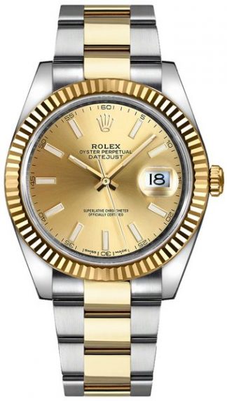 replique Montre Rolex Datejust 41 lunette cannelée en or et acier 126333