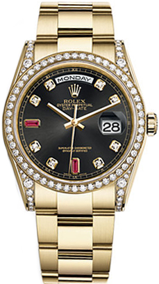 replique Montre Rolex Day-Date 36 Black Diamond Rubis Gold 118388