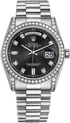 replique Montre Rolex Day-Date 36 Black Diamond en or blanc 118389