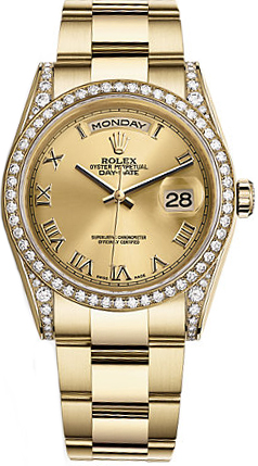 replique Montre Rolex Day-Date 36 Champagne en chiffres romains en or 118388