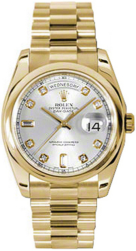 replique Montre Rolex Day-Date 36 Silver Diamond Gold 118208