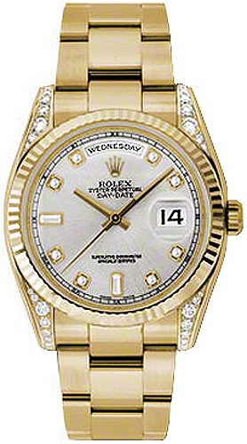 replique Montre Rolex Day-Date 36 Silver Diamond Gold 118338