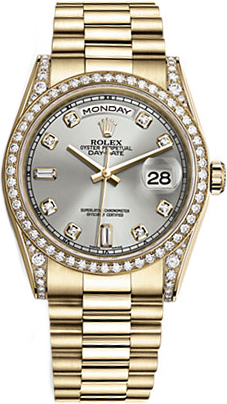 replique Montre Rolex Day-Date 36 Silver Diamond Gold 118388