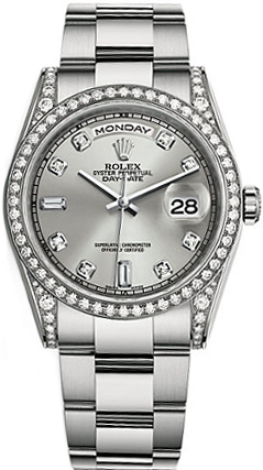 replique Montre Rolex Day-Date 36 Silver Diamond Gold 118389