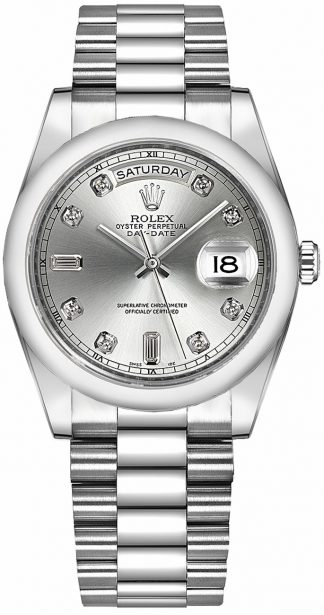 replique Montre Rolex Day-Date 36 Silver Diamond Platinum 118206