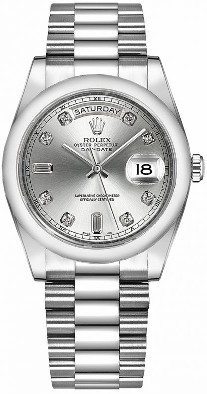 replique Montre Rolex Day-Date 36 Silver Diamond Platinum 118206