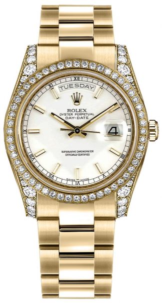 replique Montre Rolex Day-Date 36 cadran blanc en or massif 118388