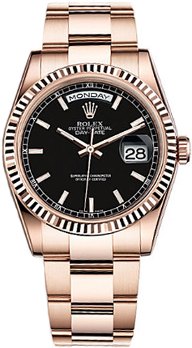 replique Montre Rolex Day-Date 36 cadran noir en or 118235