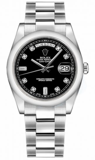 replique Montre Rolex Day-Date 36 cadran noir en or blanc 118209