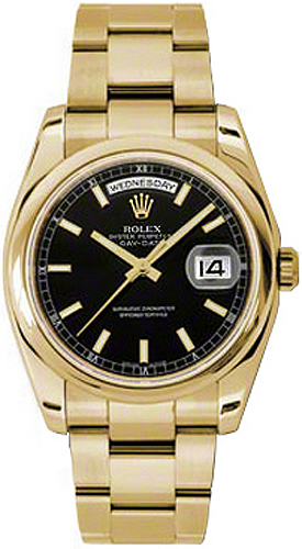 replique Montre Rolex Day-Date 36 cadran noir en or massif 118208