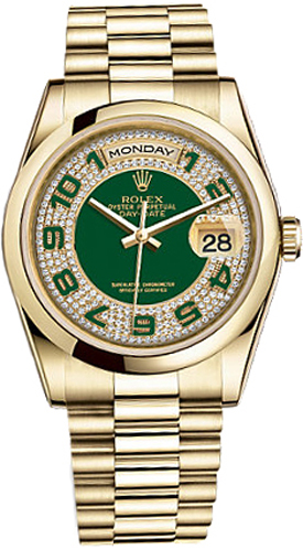 replique Montre Rolex Day-Date 36 cadran vert en or 118208