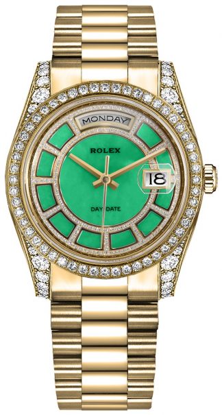 replique Montre Rolex Day-Date 36 cadran vert en or jaune 118388