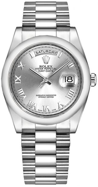 replique Montre Rolex Day-Date 36 en argent avec chiffres romains en or 118209