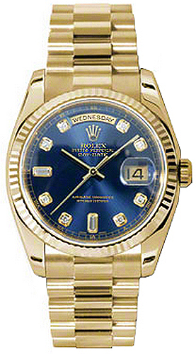 replique Montre Rolex Day-Date 36 en diamant bleu cannelé en or massif 118238