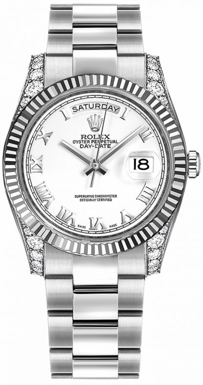 replique Montre Rolex Day-Date 36 en or blanc avec chiffres romains 118339