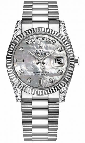 replique Montre Rolex Day-Date 36 en or blanc avec diamants 118339