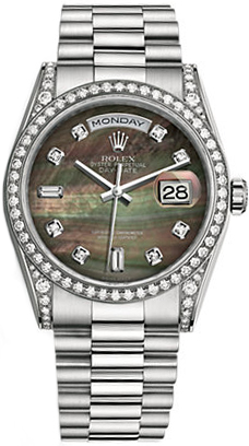 replique Montre Rolex Day-Date 36 en or blanc massif 18K avec diamants 118389