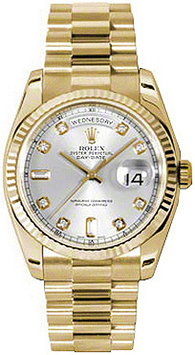 replique Montre Rolex Day-Date 36 à lunette cannelée en argent 118238