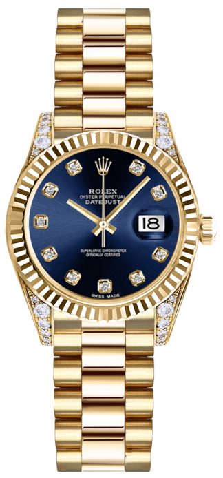 replique Montre Rolex Lady-Datejust 26 cadran bleu diamant en or 179238