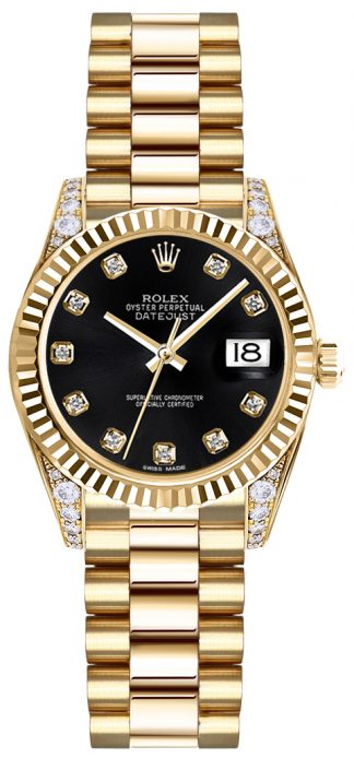 replique Montre Rolex Lady-Datejust 26 cadran noir en or 179238