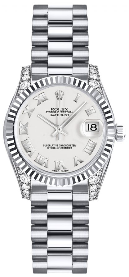 replique Montre Rolex Lady-Datejust 26 en or avec chiffres romains blancs 179239