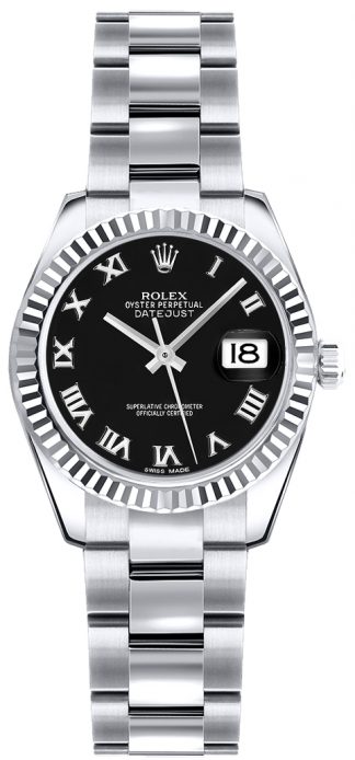 replique Montre Rolex Lady-Datejust 26 en or avec chiffres romains noirs 179179