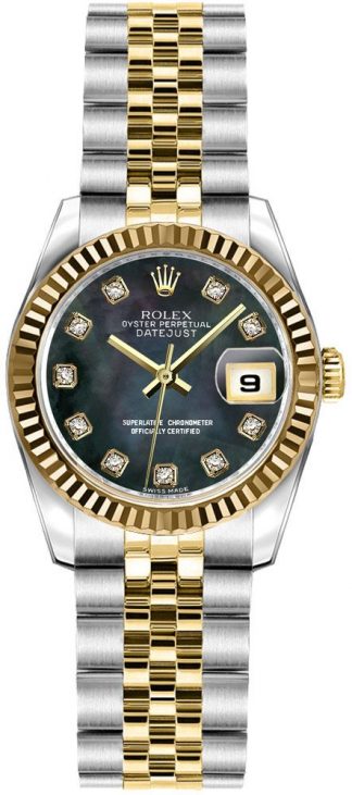 replique Montre Rolex Lady-Datejust 26 solide en or jaune 18 carats et acier 179173