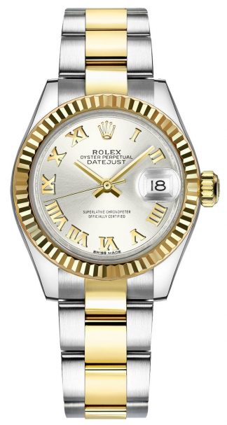 replique Montre Rolex Lady-Datejust 28 en argent avec chiffres romains 279173