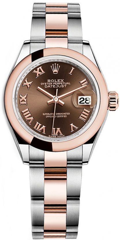 replique Montre Rolex Lady-Datejust 28 en or rose massif 18 carats et acier 279161