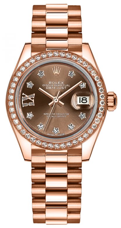 replique Montre Rolex Lady-Datejust 28 en or rose massif avec diamants 279135RBR