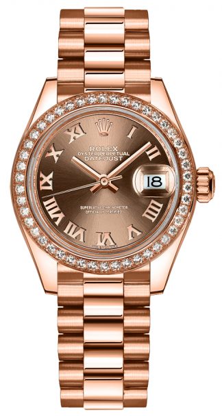 replique Montre Rolex Lady-Datejust 28 pour femme en or rose massif 279135RBR